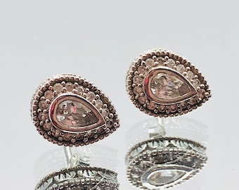 Sterling Silver Cubic Zirconia Pear Shape Stud Earrings Vintage