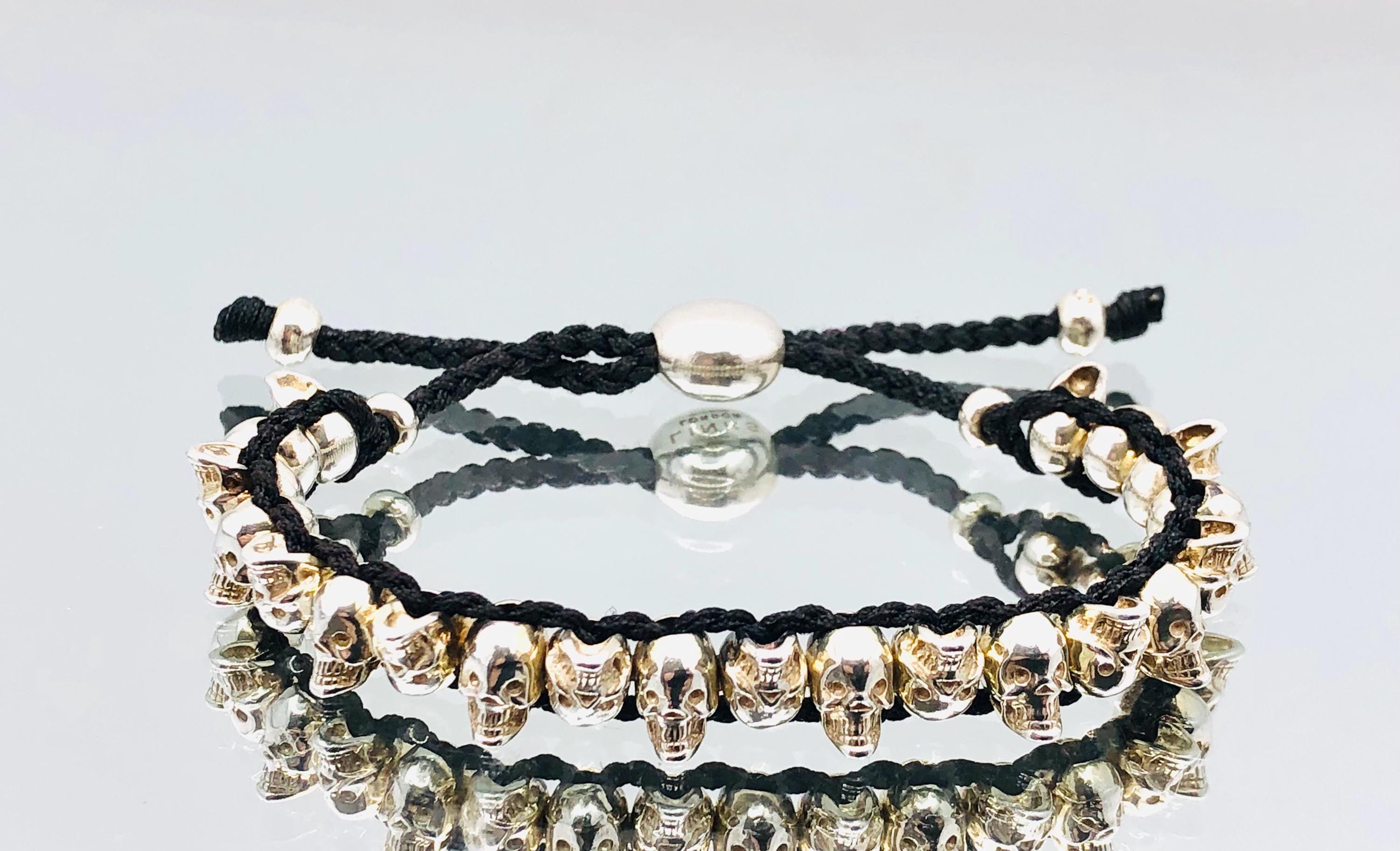 Links of London Sterling Silver Skull Black Friendship Bracelet