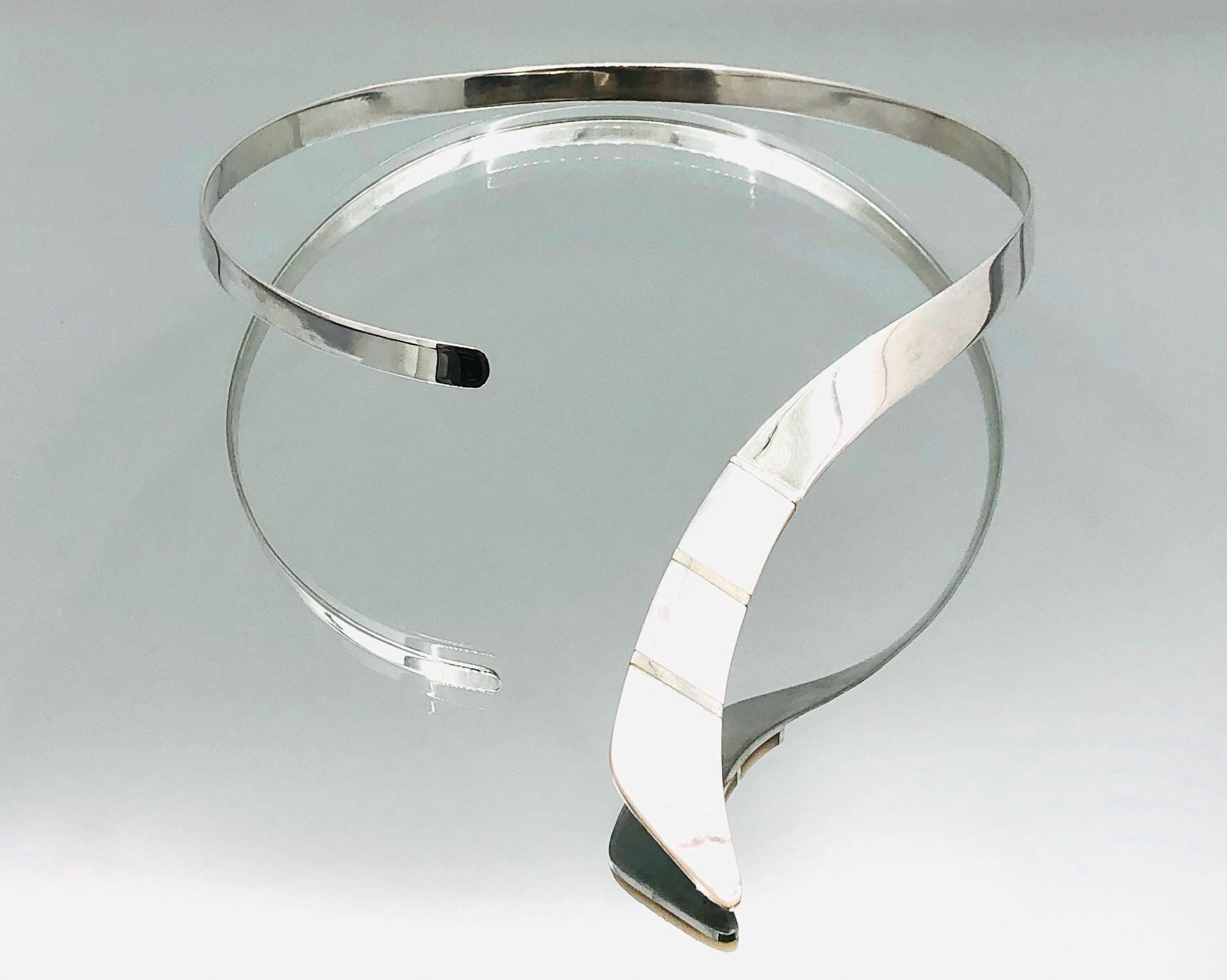 Sterling Silver Mother of Pearl Modernist Open Torque Collar