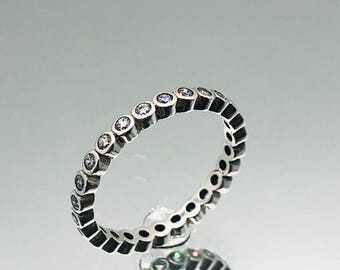 Pandora Sterling Silver Crystal Gemstone Ring Vintage Size  R / 8.5 / 58