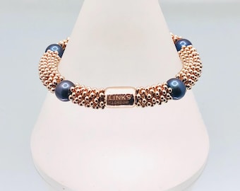 Links Of London Sterling Silver 18ct Rose Gold Vermeil Peacock Blue Pearl Effervescence Bracelet Restrung Vintage