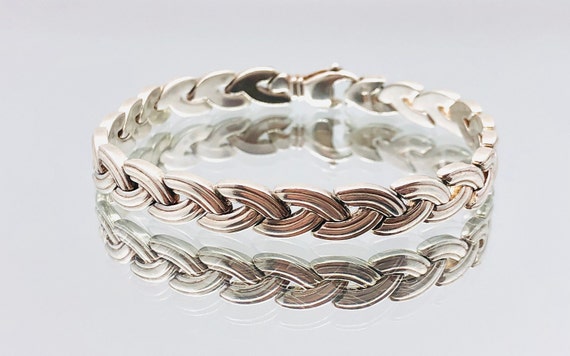 Sterling Silver Woven Weave Pattern Bracelet Vint… - image 1