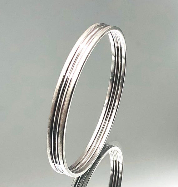 Sterling Silver Heavy Ridged Bangle 2002 Vintage - Etsy