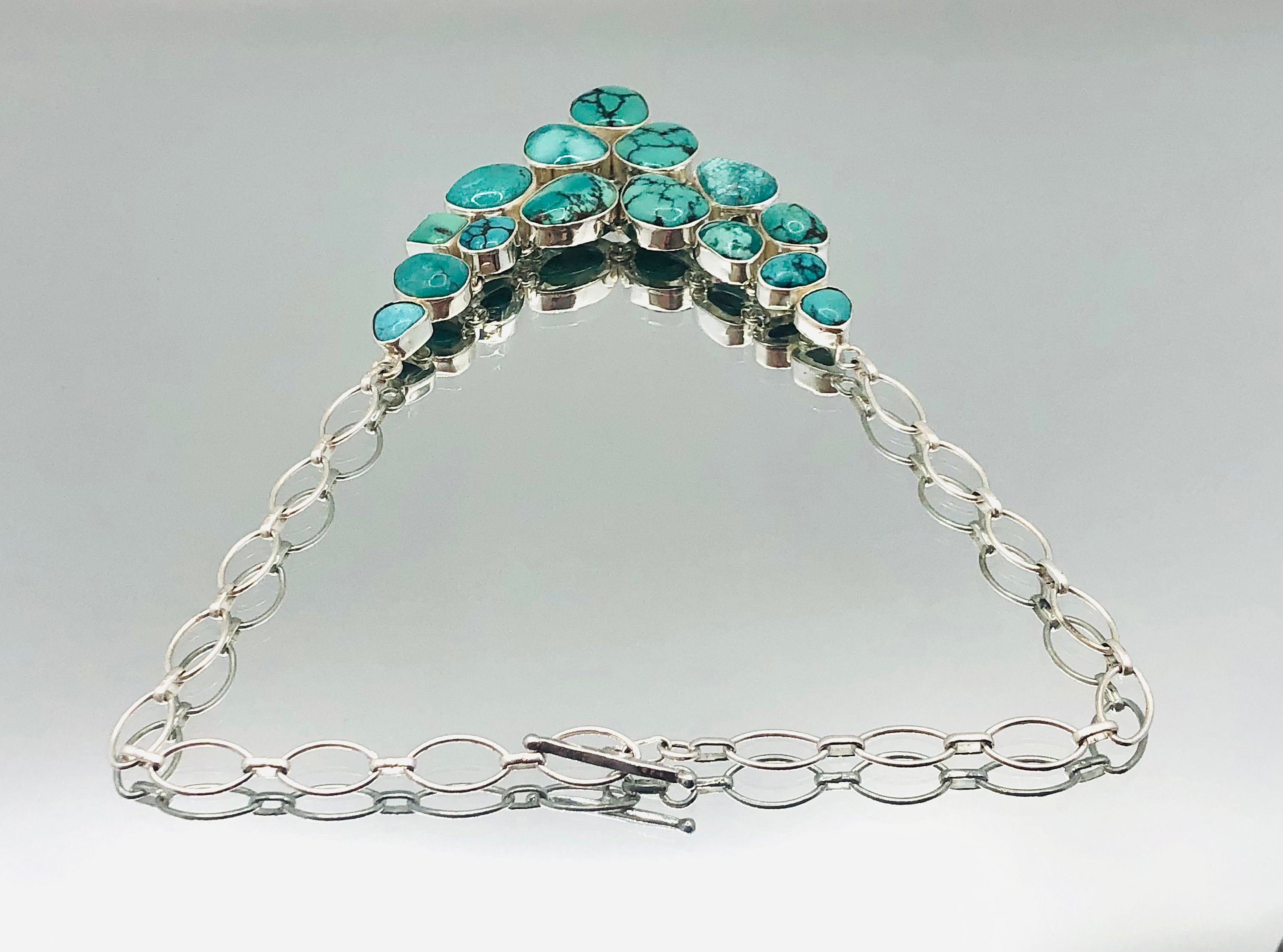 Turquoise Sterling Silver Bib Toggle Necklace 2010 Almost