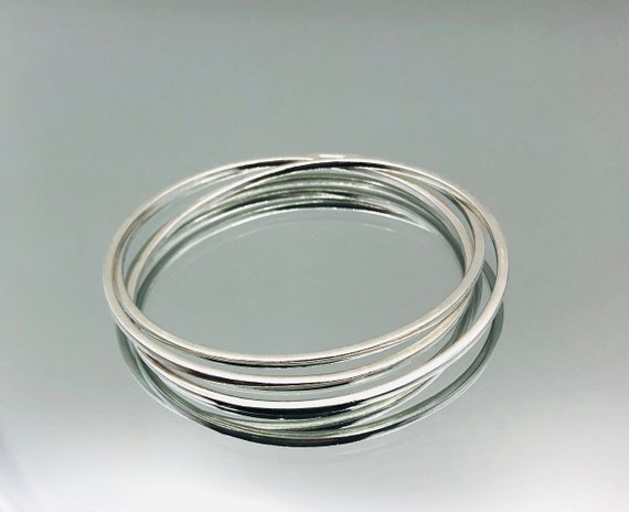 Sterling Silver Triple Interlocked Bangles 2006 V… - image 4