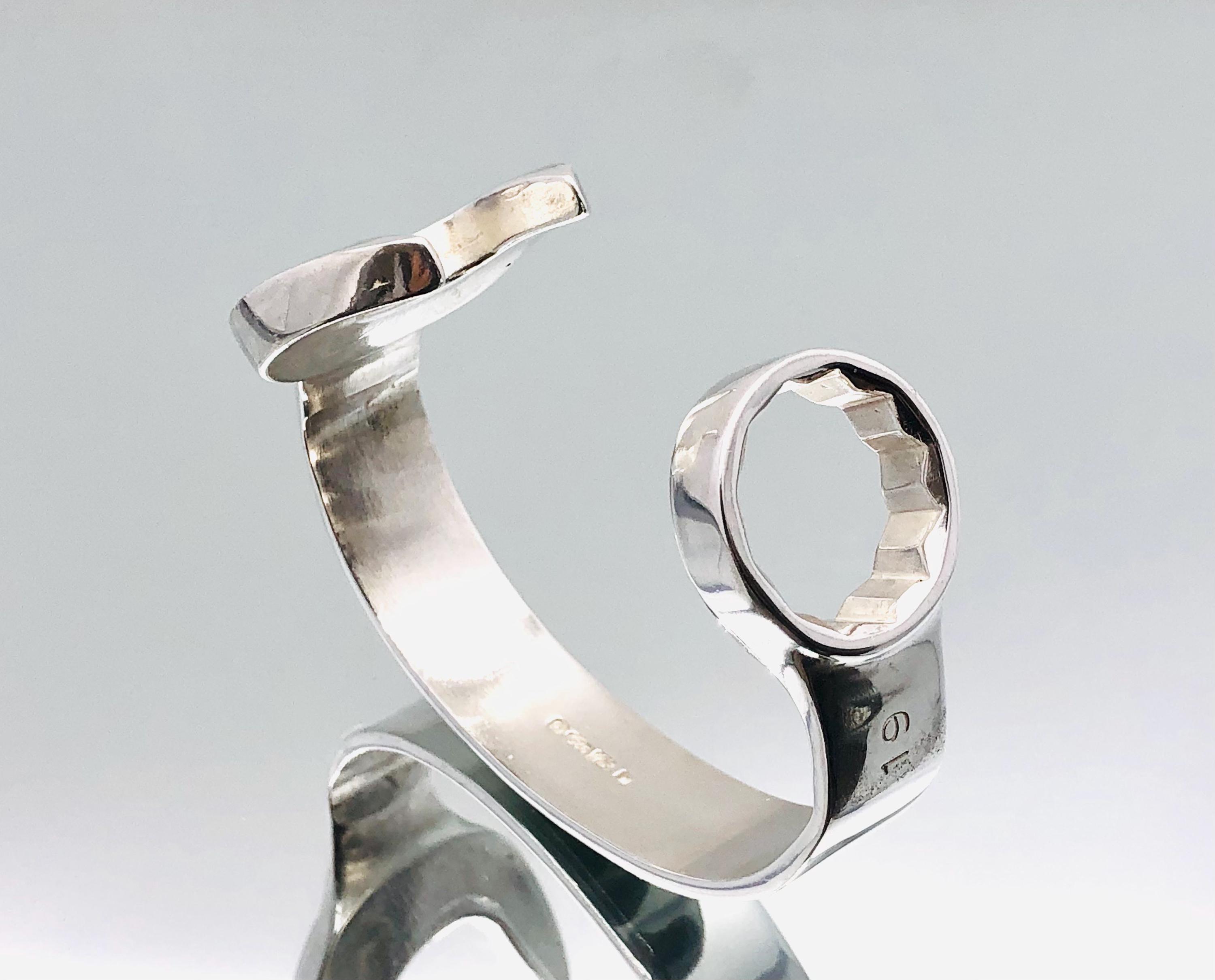 Sterling Silver Chunky Spanner Cuff Bangle Vintage