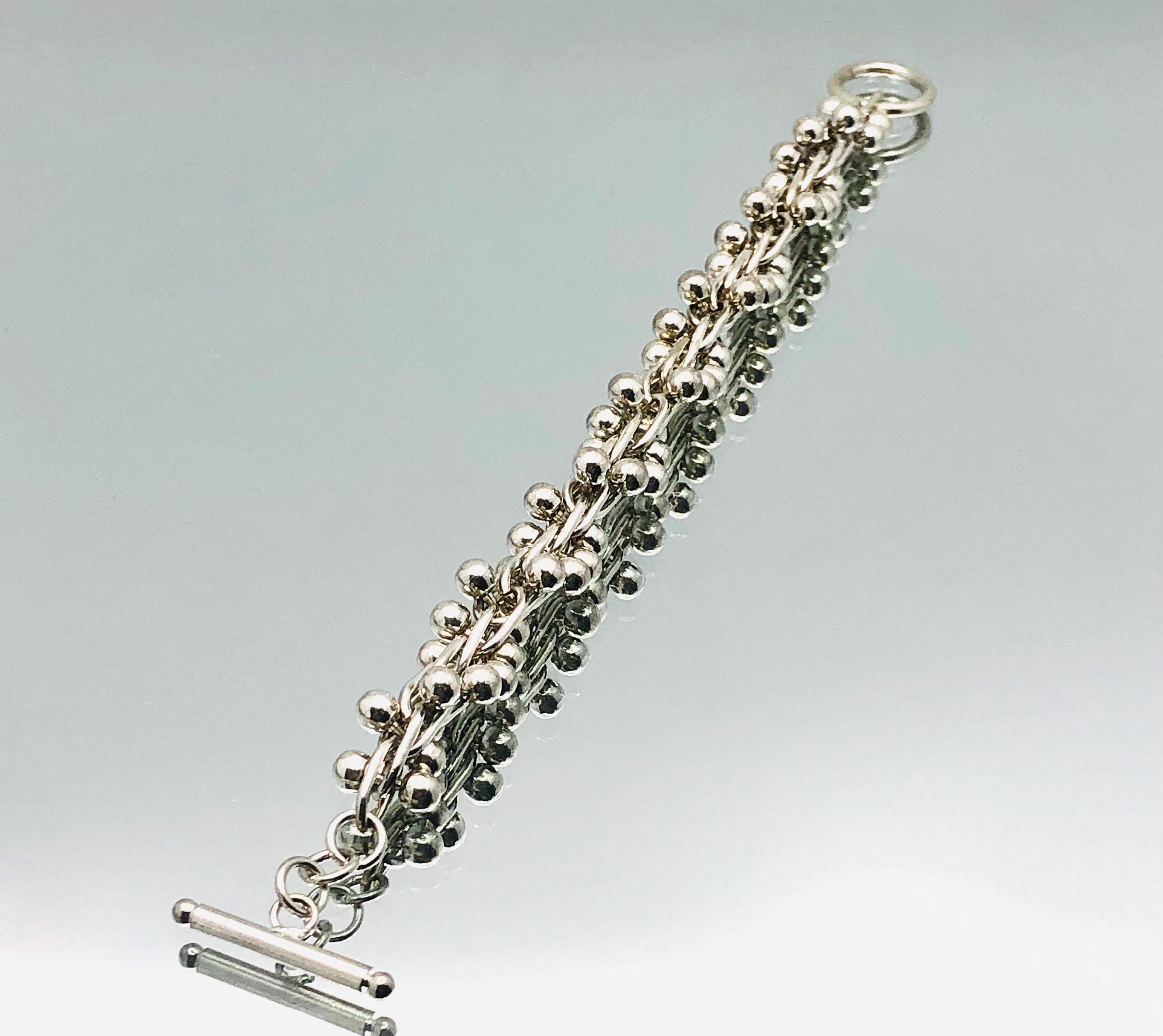 Sterling Silver Chunky Ball DNA Style Chain Toggle Bracelet