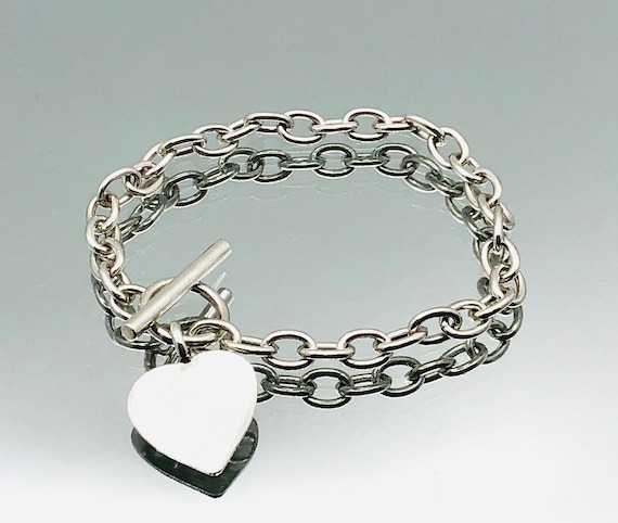 アクセサリー Vintage Silver Toggle Chain Bracelet 925 Vintage 925 Sterling Silver Link Toggle clasp Heart Charm