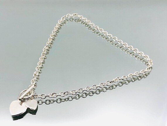 Sterling Silver Double Heart Toggle Necklace Vintage - Etsy UK