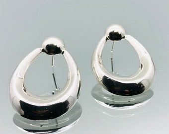 Sterling Silver Creole Drop Hoop Earrings Vintage