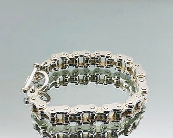 Sterling Silver Fancy Bike Chain Toggle Bracelet - Etsy