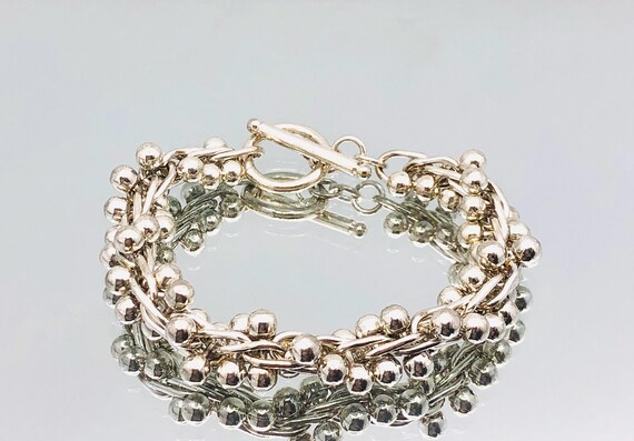 Sterling Silver Chunky Ball DNA Style Chain Toggle Bracelet