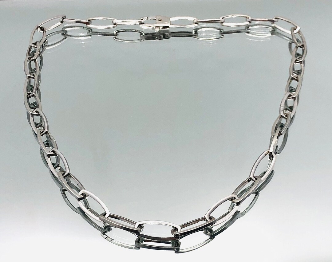 シルバーリンクチェーンロングネックレス スターリングシルバー ロングリンクチェーンネックレス ヴィンテージ