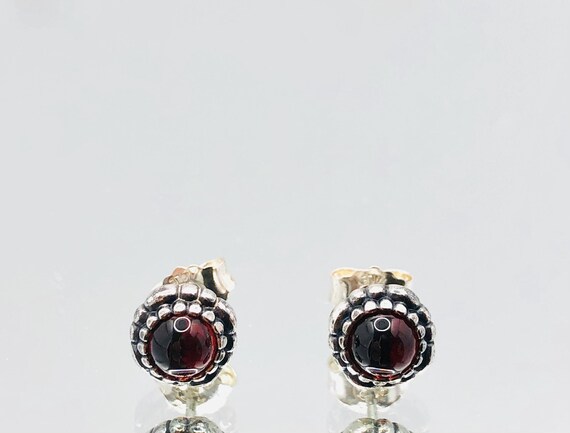 Pandora Sterling Silver Oxidised Red Flower Stud Earrings Vintage