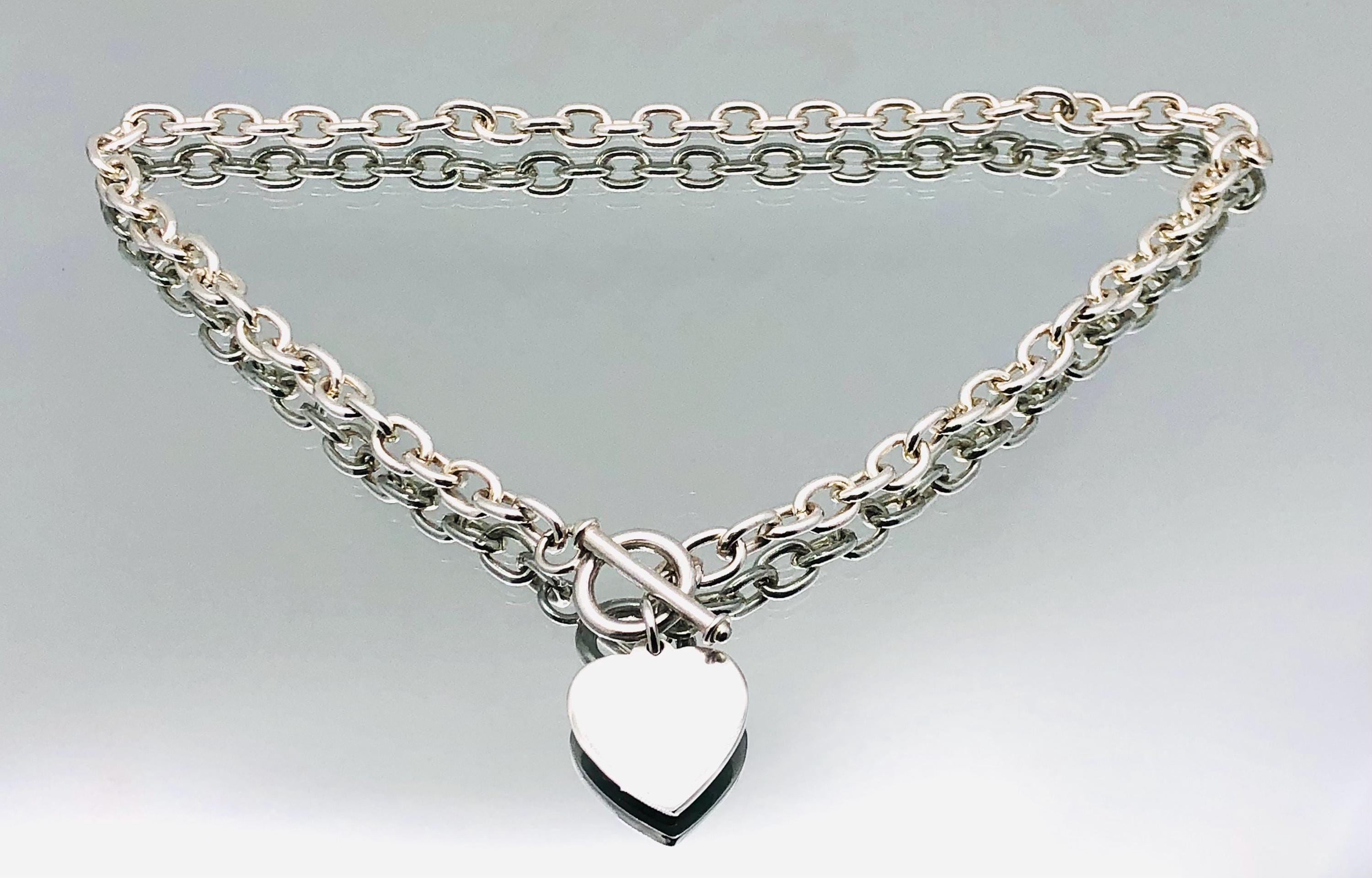 Sterling Silver Chunky Heart Charm Toggle Necklace Vintage - Etsy