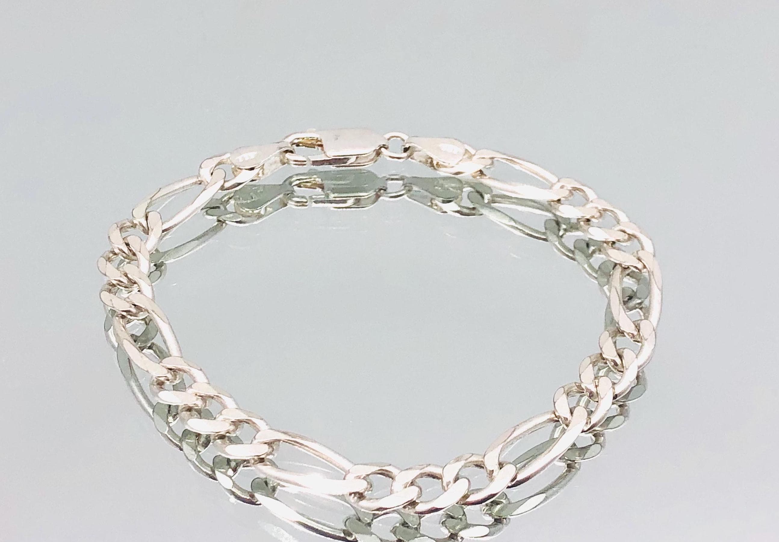 Sterling Silver Figaro Chain Bracelet Vintage - Etsy Israel