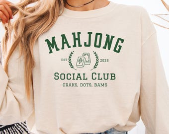 Mahjong Social Club Long Sleeve T-Shirt, Comfort Colors® 6014 Shirt, Custom Year Mahjong Shirt, Cracks Dots Bams