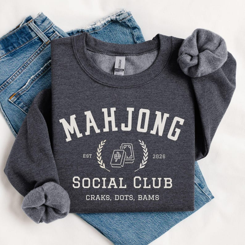 Mahjong Sweatshirt, Mahjong Lover Gift, Mahjong Social Club Sweatshirt, Mahjong Group Sweatshirt, Mahjong Club Shirt, Mahjong Night Shirt Dark Heather