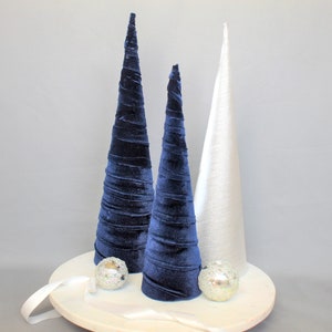 Blue Trees, Holiday Decor Christmas, Cone Trees, Table Decor, Mantle Decor, Christmas Decorations, Fabric Trees, Modern Christmas Decor