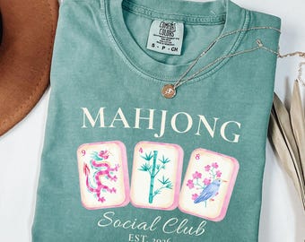 Mahjong Social Club Shirt, Custom EST Year Mahjong Tee, Mahjong Tiles Watercolor T-Shirt, Gift For Mahjong Player, Comfort Colors 1717 Shirt