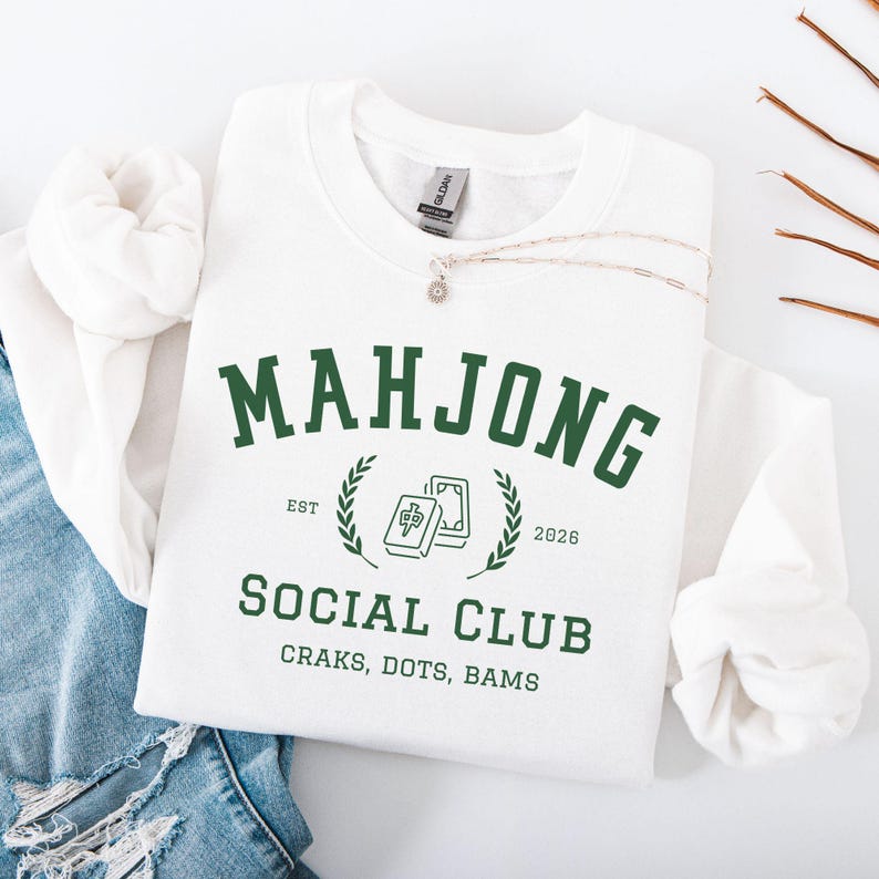 Mahjong Sweatshirt, Mahjong Lover Gift, Mahjong Social Club Sweatshirt, Mahjong Group Sweatshirt, Mahjong Club Shirt, Mahjong Night Shirt White