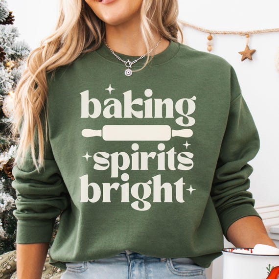 Christmas Baking Sweatshirt – “Baking Spirits Bright” Holiday Crewneck, Baker Gift, Cookie Baking Shirt for Christmas