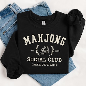 Mahjong Sweatshirt, Mahjong Lover Gift, Mahjong Social Club Sweatshirt, Mahjong Group Sweatshirt, Mahjong Club Shirt, Mahjong Night Shirt Black