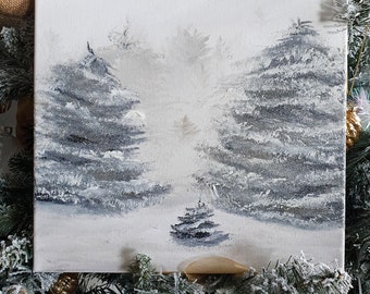 Bosque de invierno- pintura al óleo original - bosque - paisaje