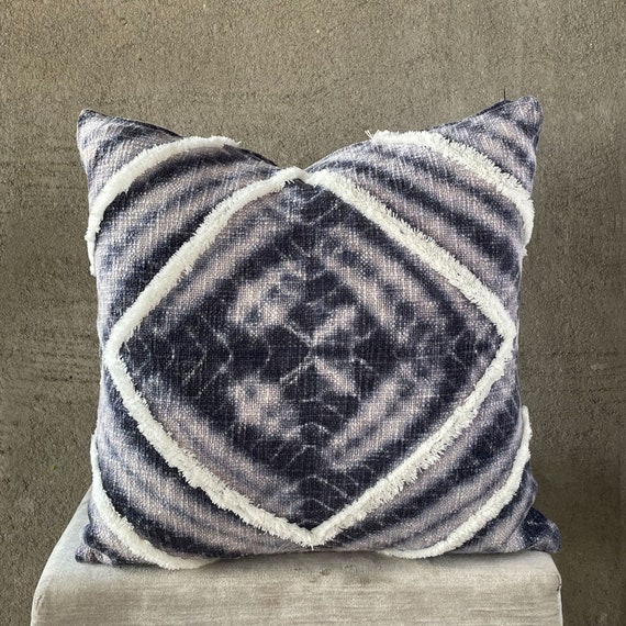 Blue Tie and Dye Authentic African Mud Cloth Pillow Cover, Mud 