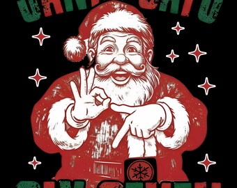 May include: A graphic featuring Santa Claus in a red suit and hat, with the text "SANTA SAYS SIX SEVEN" in green and red. Santa is making a hand gesture with his fingers. White stars are scattered around the image.