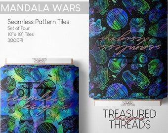 Carrelage sans couture Mandala Wars - Bleu vert