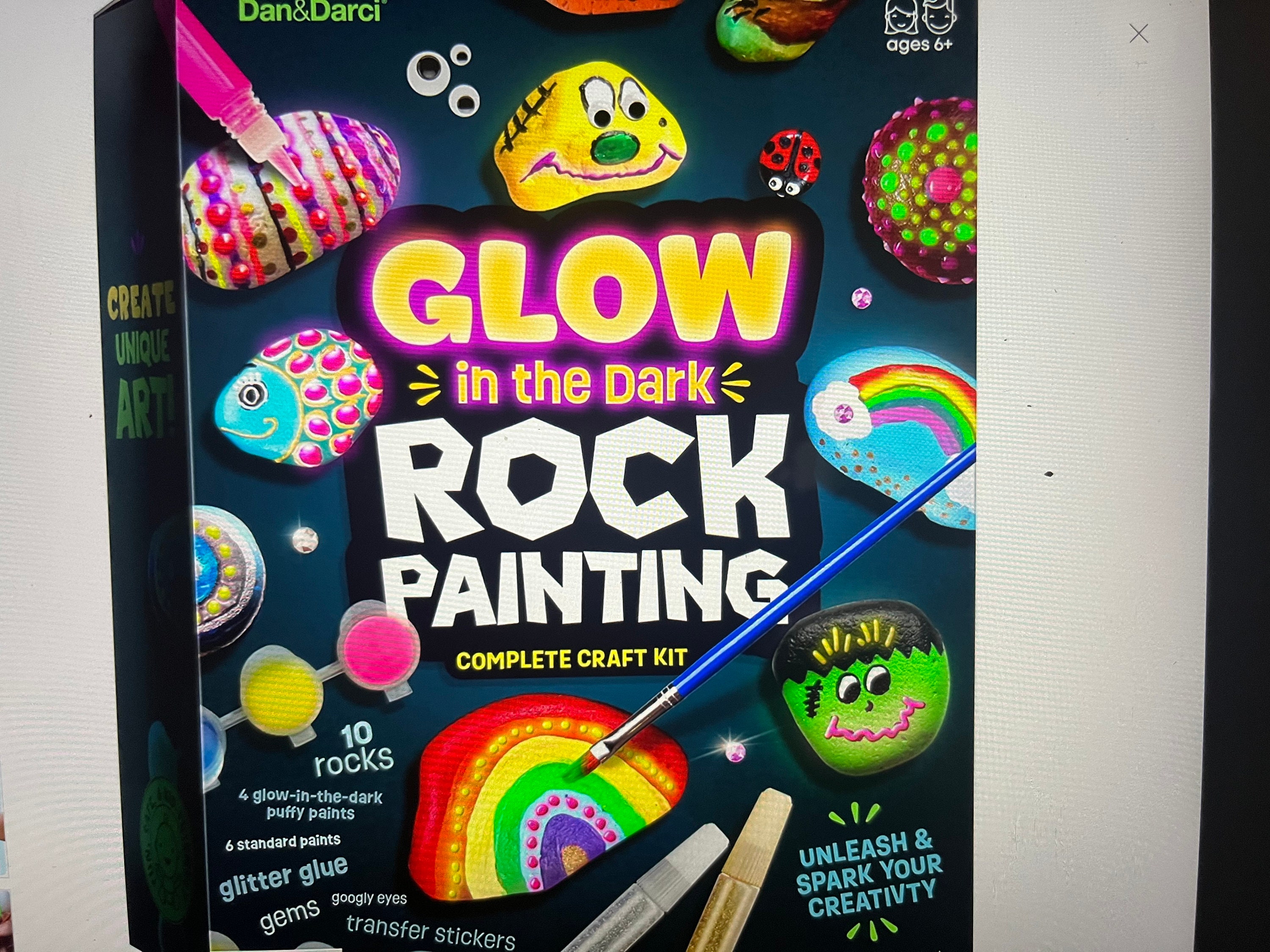 Zhufas Kit Peinture Sur Pierre 2 En 1 – 10 Pierres, Couleurs Lumineuses Dans Le Noir, Activité Créative Pour Enfants 6-12 Ans !