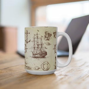 Nautical Vintage Mug, Maritime Gift, Beach Decor, Sailor Coffee Cup, Ocean Lover&#39;s Drinkware, Perfect for Sea Lovers