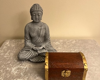Handmade Wooden Treasure Chest Jewelry Box: Brown and Gold