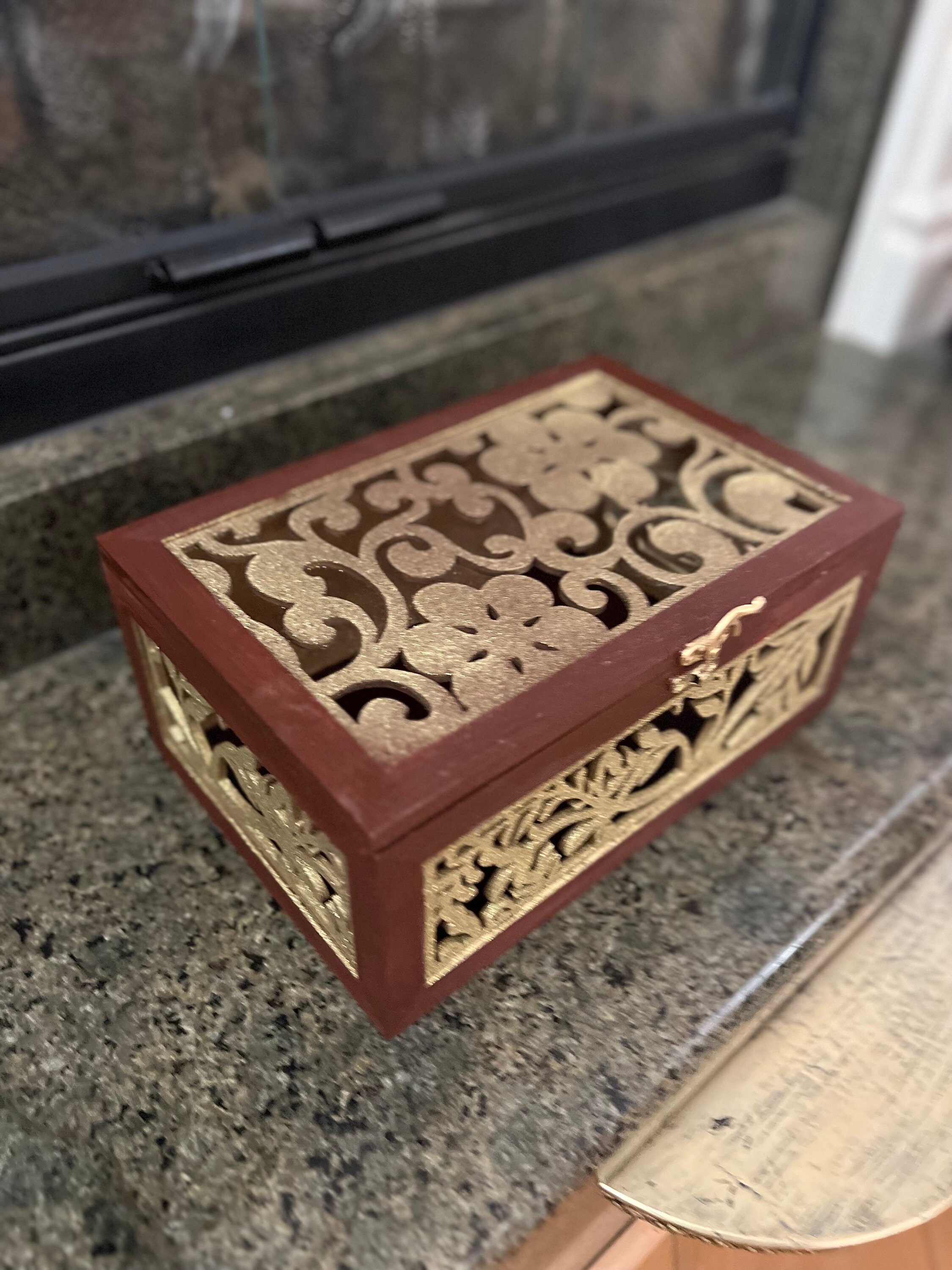 Wooden Storage Box Floral Design,bible Storage Box, Brown and Gold