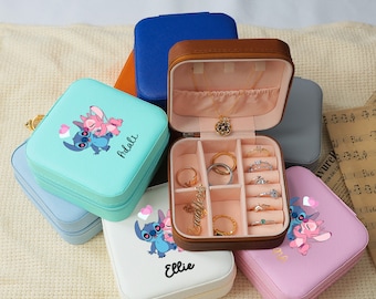 Stitch&Angel Custom Travel Jewelry Box, Personalized Initial Leather Jewelry Case,Custom Name Travel Jewelry Box,Personalized Handmade Gifts