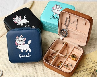 Marie Aristocats Girl's Travel Jewelry Box With Custom Name,Cute Personalized Name Jewelry Case,Birthday Gift For Daughter,Bridesmaid Gift