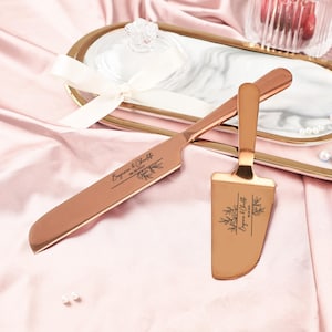 Rose Gold Cake Cutting Set, Wedding Cake Cutting Set, Engraved Cake Cutter Serving Set for Bridal Shower, Cake Decorations, Wedding Gift