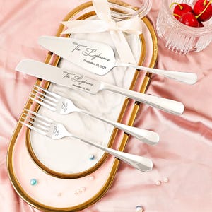 Engraved Cake Cutting Set, Cake Server Forks, Wedding Cake Set, Wedding Gift, Anniversary Keepsake, Wedding Gift For Bridal Shower