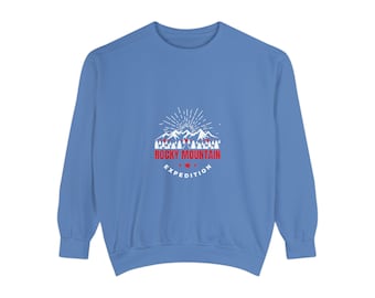 Unisex Garment-Dyed Sweatshirt, Rocky mountain expedition, Expedition sweatshirt, Gift for her, Birthday gift, Valentine gift, Gift for him