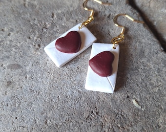 Love Letter Earrings | Polymer Clay Earrings, Handmade Earrings, Earrings for Women, Valentine's Day Earrings, Heart Earrings