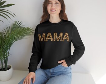 Trendy Black Leopard Print Mama Sweatshirt, Cute New Mom Sweatshirt, Cozy Womens Crewneck Sweatshirt, Gift for Wife
