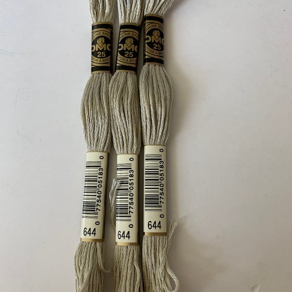 DMC 117-644 Six Stranded Cotton Embroidery Floss, Medium Beige Gray, 8.7-Yard Lot of 3