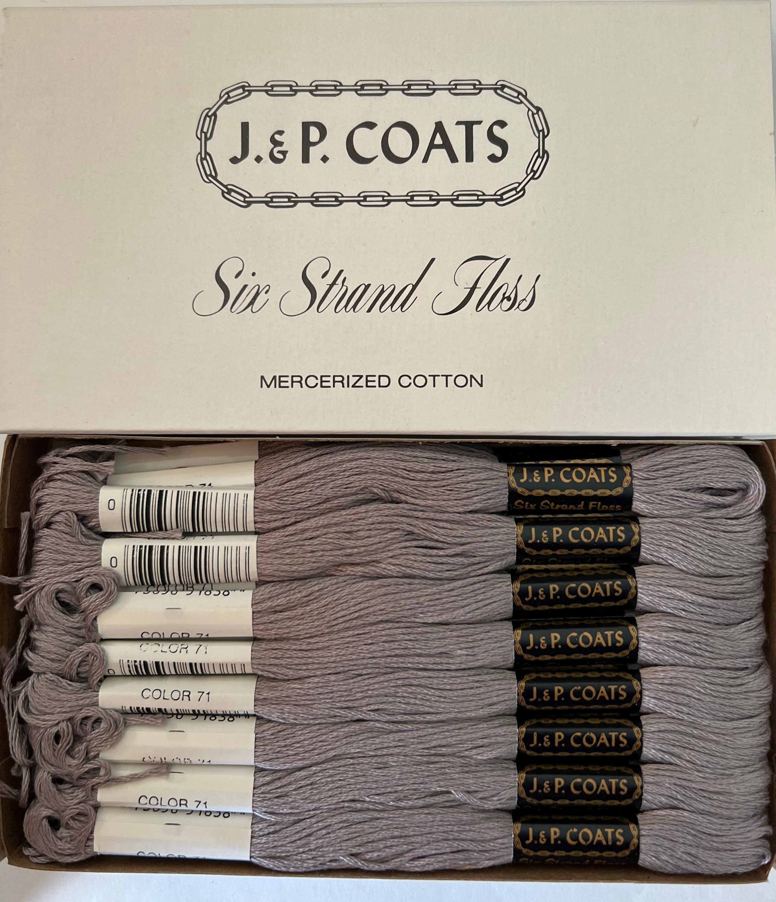 J.& P Coats Embroidery Floss -color #71 Pewter Grey - Box of