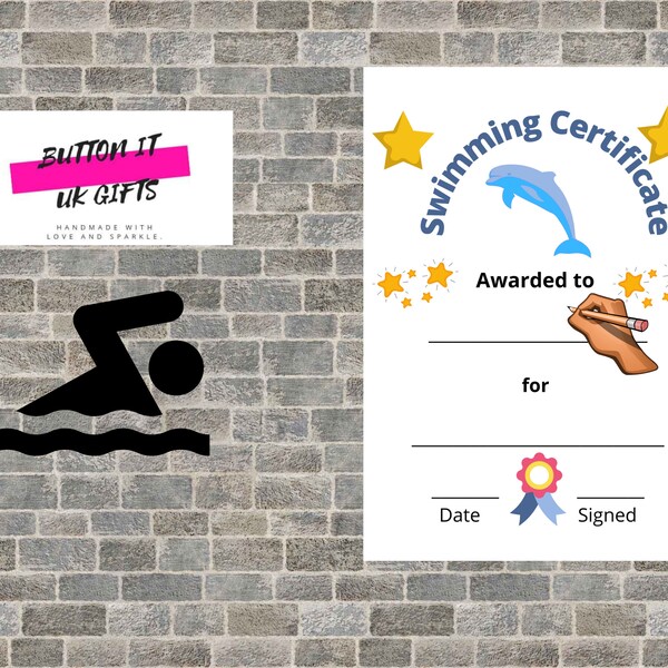 A4 Childs Swimming Certificate template Digital Download, girls,  boys, printable, schools, beginner swimmer, sports awards, achievement