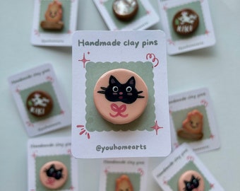 Handmade Clay Pins | Black Cat Pin | Jiji Cat Pin | Kiki's Delivery Service Clay Pin | Studio Ghibli Clay Pins | Cute Clay Pin