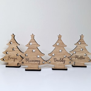 Segnaposto per albero di Natale personalizzato, decorazione natalizia in legno, segnaposto per tavolo di Natale, segnaposto per tavolo di Natale