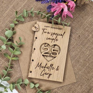 Biglietto di anniversario di matrimonio in legno personalizzato / Regalo / Presente / Legno / Biglietto di anniversario / Formato A6