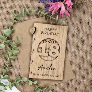 Gepersonaliseerde houten verjaardagskaart, 18e, 21e, 30e, 40e 50e, 60e, 70e, 80e, 90e kaart