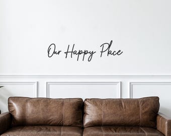 Our Happy Place Word For Hallway Lounge Bedroom | Living Room Art | Wooden Wall Art | Home Décor | Family Word Art | Bedroom Art | Kitchen